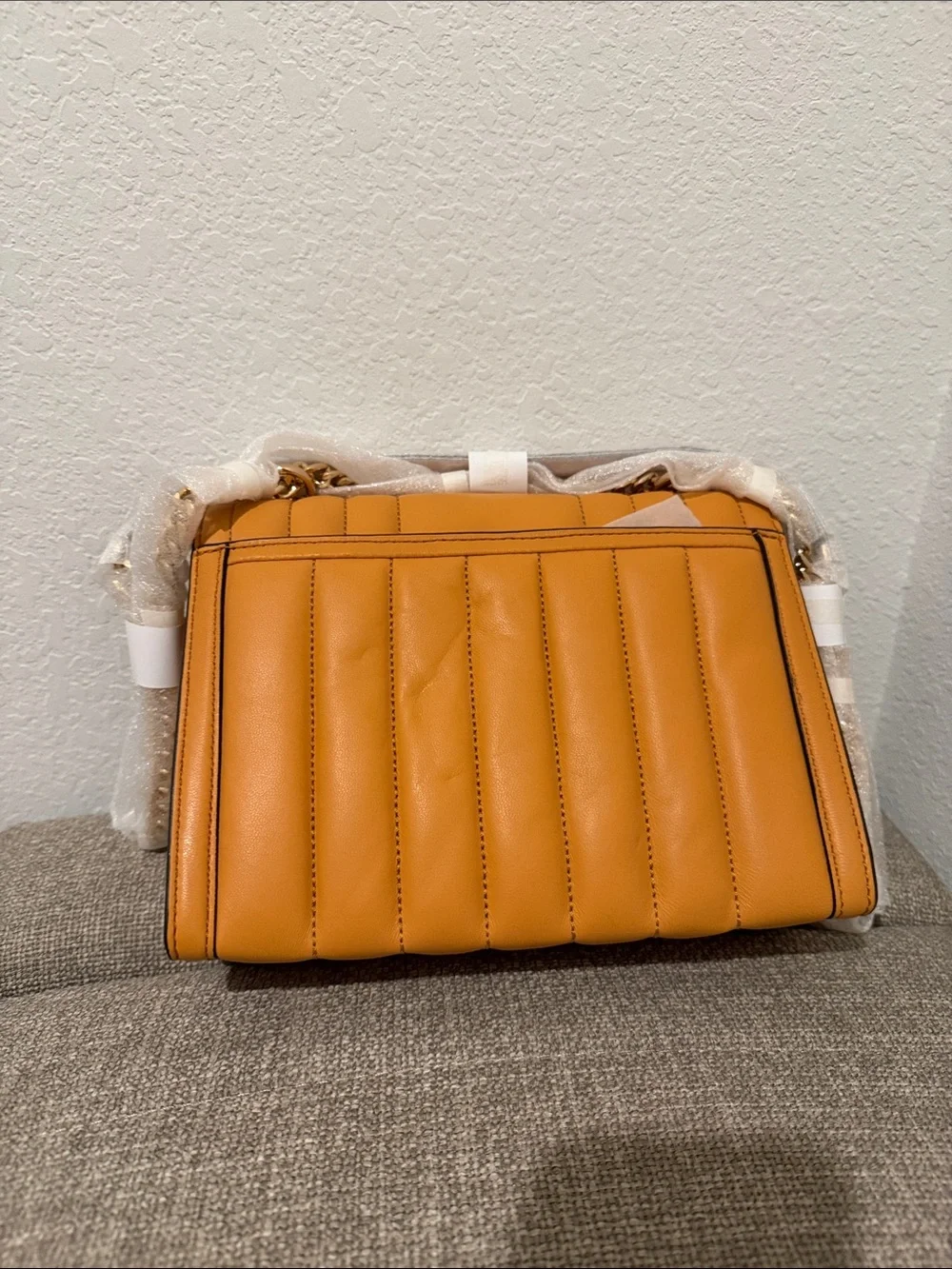 Structured Quilted Shoulder Bag in Mustard Yellow